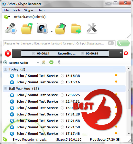 AthTek Skype Recorder screen shot